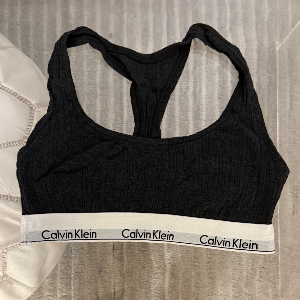 Calvin Klein Charcoal Grey and White Sports Bra